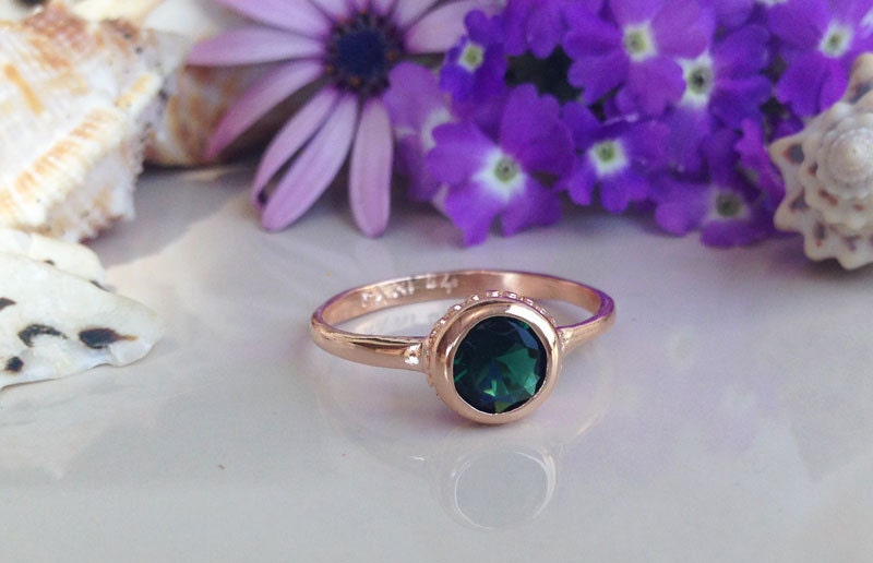 Green Tourmaline Ring - Simple Bezel Set Ring with Round Green Tourmaline Gemstone - H.L.Jewelry